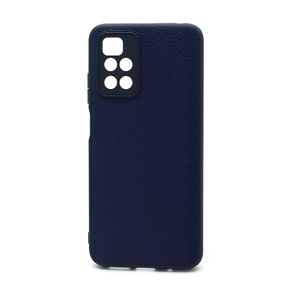 Чехол силиконовый с кожаной вставкой Leather Cover для Xiaomi Redmi 10 синий
