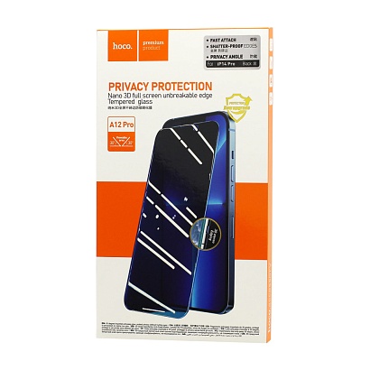 Защитное стекло HOCO A12 Pro Nano 3D Privacy Full Screen для Apple iPhone 14 Pro/6.1 черное
