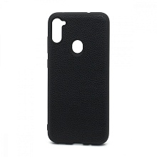 Чехол силиконовый с кожаной вставкой Leather Cover для Samsung Galaxy A11/M11 черный