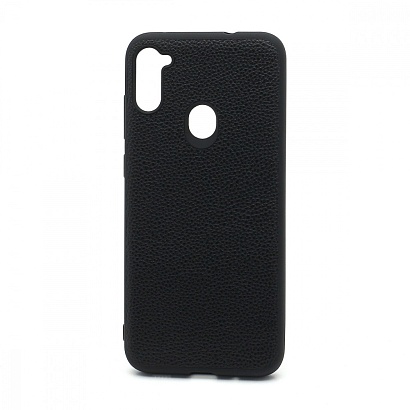 Чехол силиконовый с кожаной вставкой Leather Cover для Samsung Galaxy A11/M11 черный