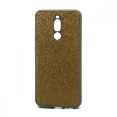 Чехол силиконовый с кожаной вставкой Leather Cover для Xiaomi Redmi 8 коричневый
