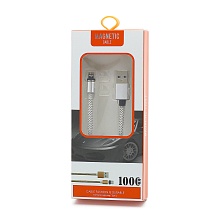 Кабель USB - Lightning USB Magnetic Cable (100 см/магнитный/плетеный) серебристый