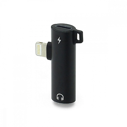 Кабель переходник Lightning выход на AUX (3.5 mm jack) +разъем зарядки черный