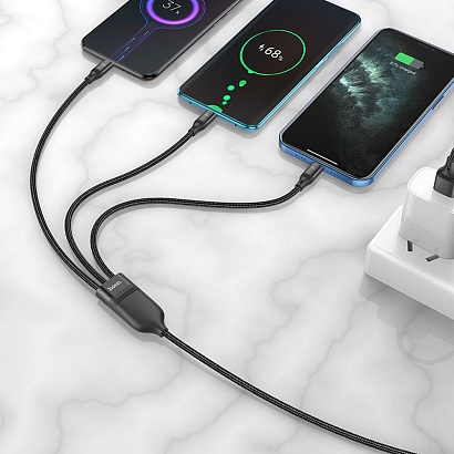 Кабель USB Multi 3в1 Lightning/micro/Type-C USB HOCO "Premium" U104 черный																