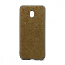 Чехол силиконовый с кожаной вставкой Leather Cover для Xiaomi Redmi 8A коричневый