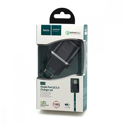 СЗУ с выходом USB Hoco N3 (QC3.0/18W) кабель Type-C черное