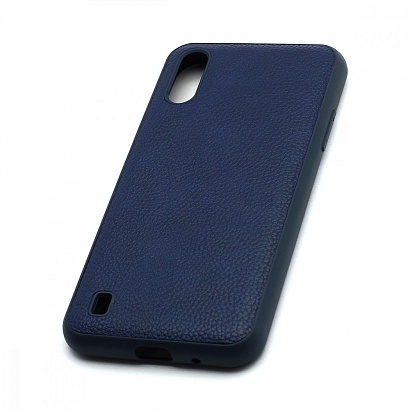 Чехол силиконовый с кожаной вставкой Leather Cover для Samsung Galaxy A01 синий