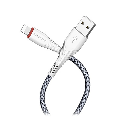 Кабель USB - Lightning Borofone BX25 "Powerful" (2.4А, 100см) белый