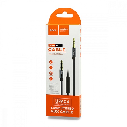 Кабель AUX (3,5 mm jack) HOCO UPA 04 Noble sound (с микрофоном 100см) серый