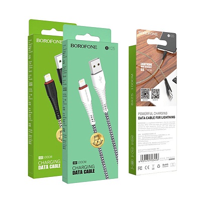 Кабель USB - Lightning Borofone BX25 "Powerful" (2.4А, 100см) белый