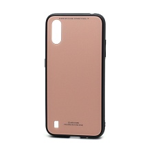 Чехол со стеклянной вставкой без лого для Samsung Galaxy A01 розовый
