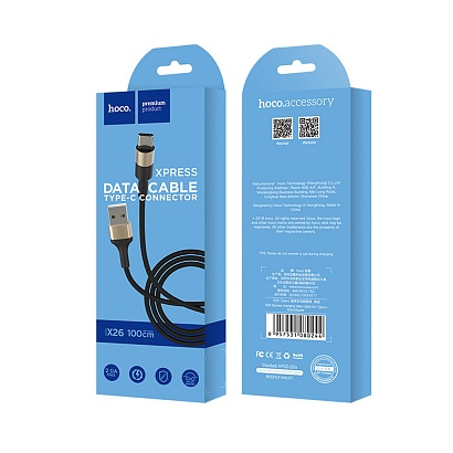 Кабель USB - Type-C HOCO X26 "Xpress" (2А, 100см) черно-золотой