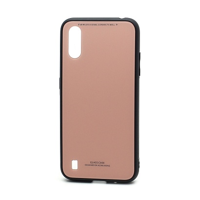 Чехол со стеклянной вставкой без лого для Samsung Galaxy A01 розовый