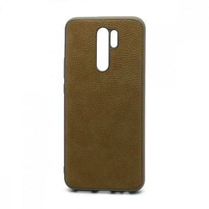 Чехол силиконовый с кожаной вставкой Leather Cover для Xiaomi Redmi 9 коричневый