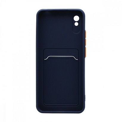 Чехол с кармашком и цветными кнопками для Xiaomi Redmi 9A (001) темно синий