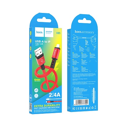 Кабель USB - Lightning HOCO X85 "Strength" (2.4А, 100см) красный