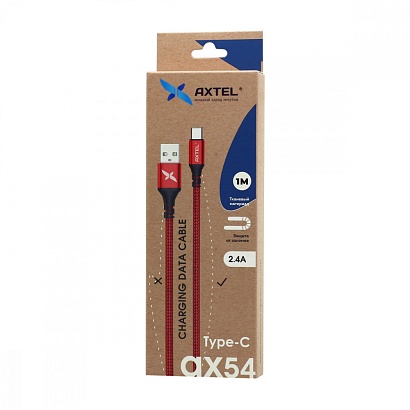 Кабель USB - Type-C Axtel AX54 (100см) красный