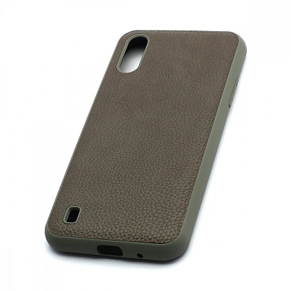 Чехол силиконовый с кожаной вставкой Leather Cover для Samsung Galaxy A01 серый