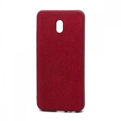 Чехол силиконовый с кожаной вставкой Leather Cover для Xiaomi Redmi 8A фуксия